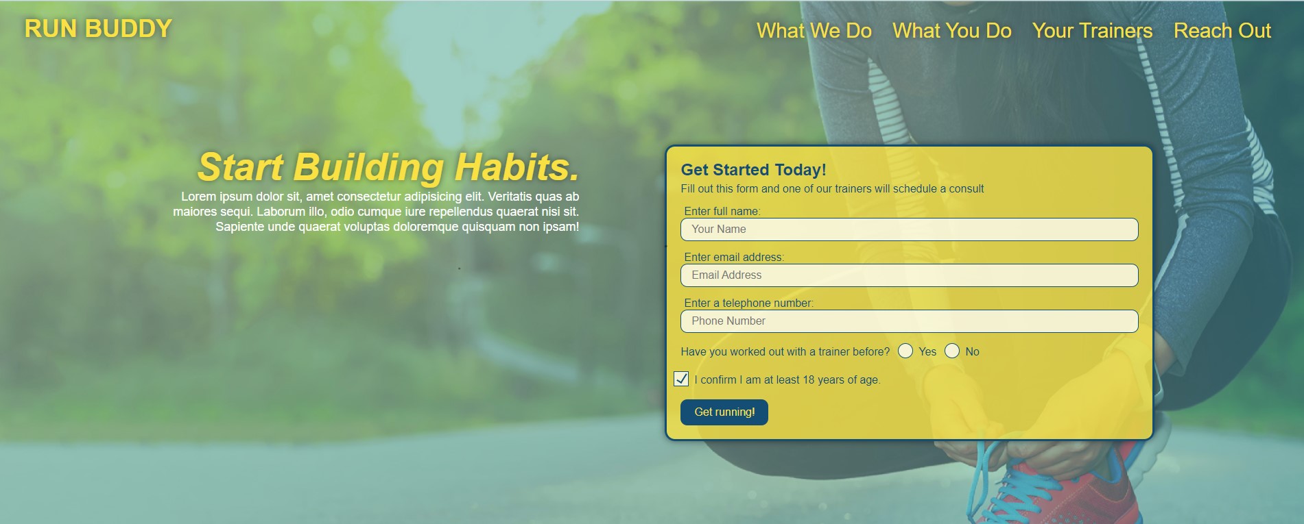 screenshot of run buddy webpage